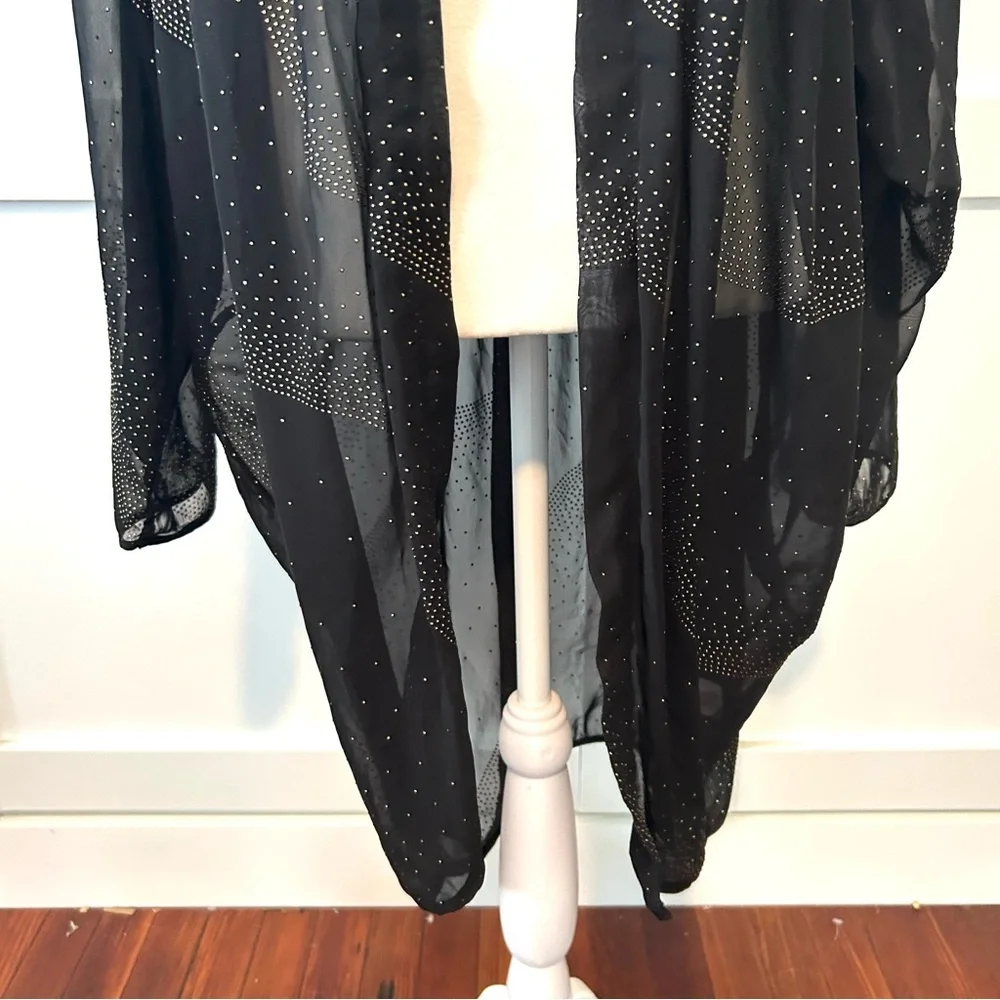 Minkpink Women's Black Gold Beaded Sheer‎ Kimono Top in Size L